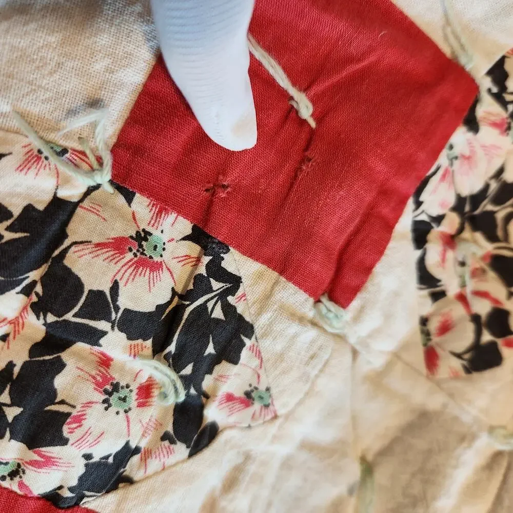 Ohio Star 1940s Feedsack Scrappy Quilt Hand Tied Vintage Folk Art Depression Era